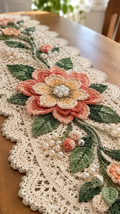 Vintage Floral Lace Table Runner Pattern step 2 - assembly progress