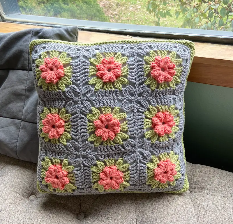 Free Intermediate crochet pattern: Flower Garden Throw Pillow Pattern - Easy to follow tutorial