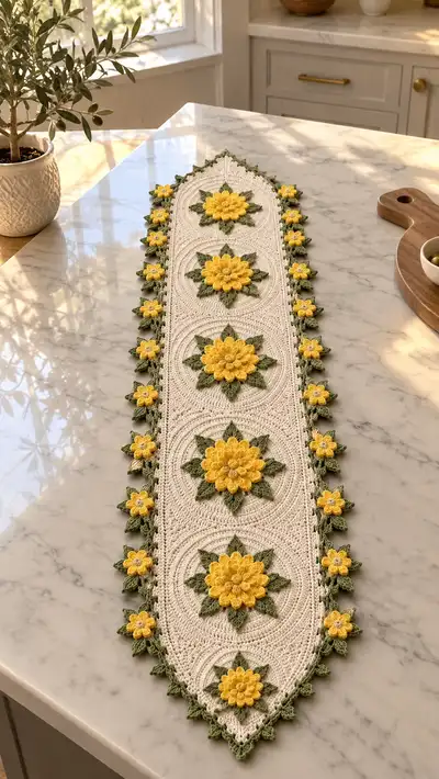 Sunflower Table Runner Pattern step 1 - construction progress