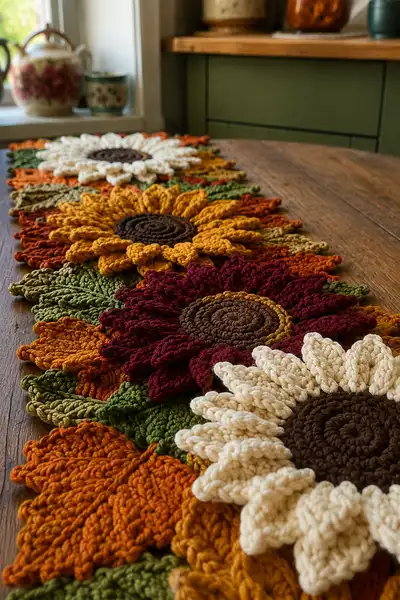 Sunflower Maple Table Runner Pattern step 2 - assembly progress