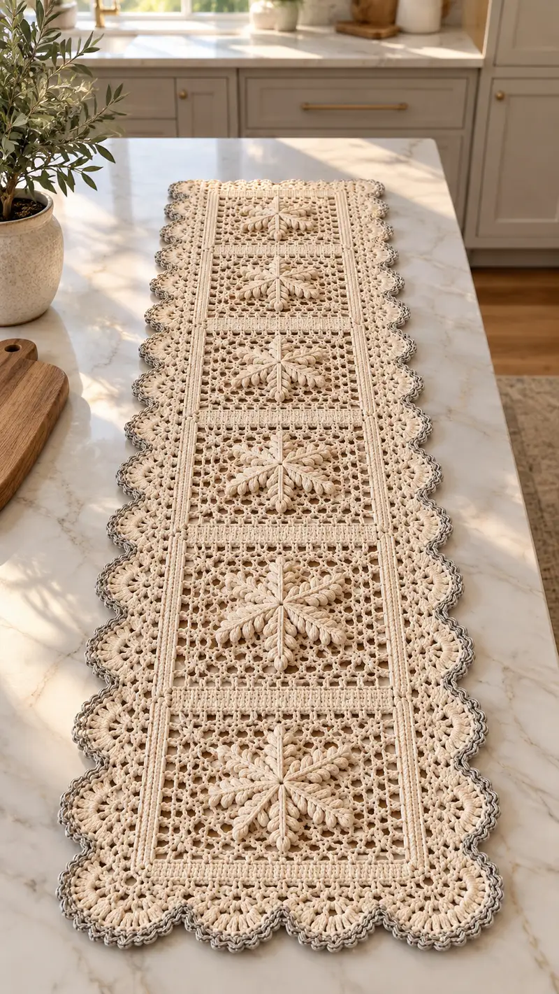 Elegant Lace Square Table Runner Pattern crochet pattern - detailed view of completed project