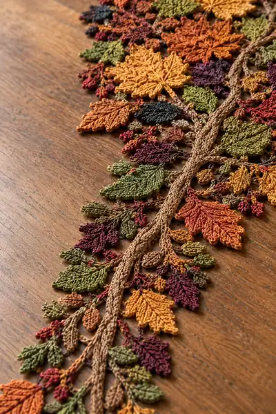 Autumn Maple Tree Joined Motif Table Runner Pattern step 2 - assembly progress