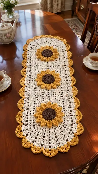 Sunflower White And Mustard Table Runner Pattern step 1 - construction progress