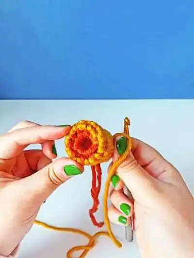 Tofi the Mushroom Amigurumi Pattern step 2 - assembly progress