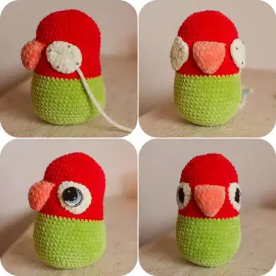 Lovebird and Parrot Amigurumi Pattern step 4 - final assembly and finishing