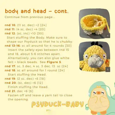Psyduck-Baby Amigurumi Pattern step 2 - assembly progress