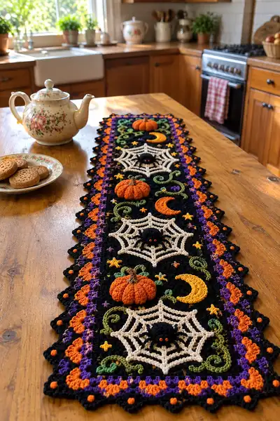 Halloween Spider Web Table Runner Pattern step 1 - construction progress