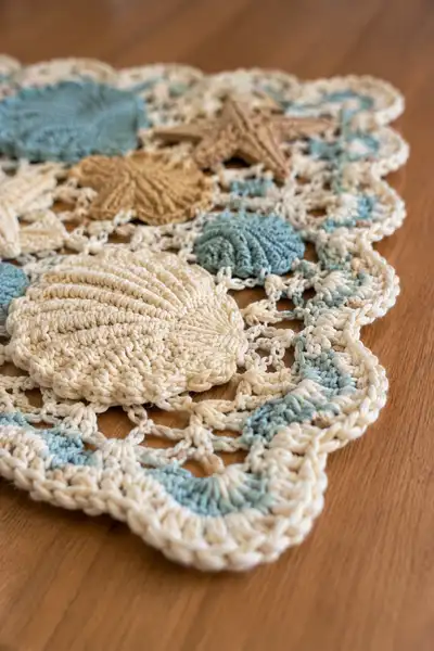 Coastal Shell and Starfish Table Runner Pattern step 2 - assembly progress