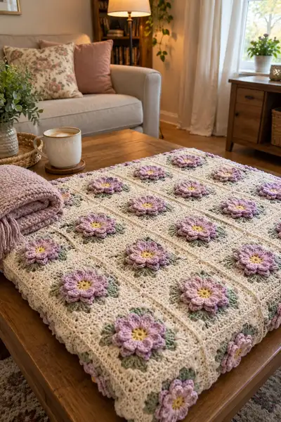 Romantic Floral Bedspread Pattern step 2 - assembly progress