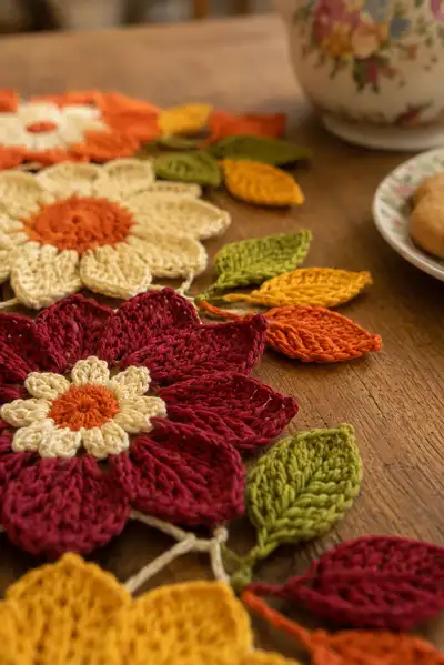 Autumn Sunflower Table Runner Pattern step 2 - assembly progress