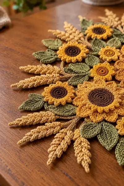 Round Floral Mandala Table Centerpiece Pattern step 2 - assembly progress