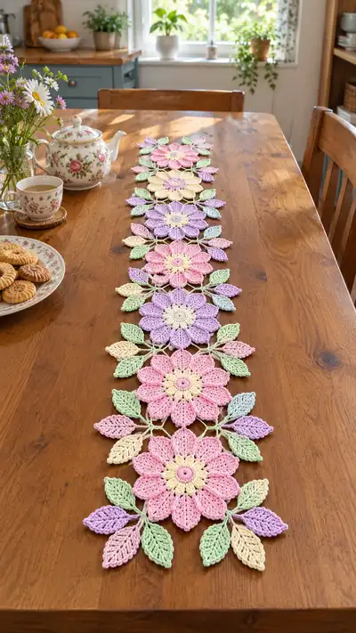 Pastel Floral Table Runner Pattern step 1 - construction progress