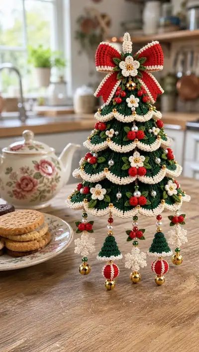 Festive Tiered Christmas Tree Ornament Pattern step 1 - construction progress