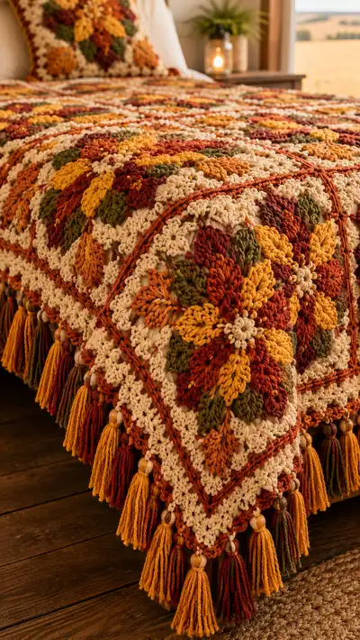 Autumn Petal Granny Square Bedspread Pattern step 2 - assembly progress