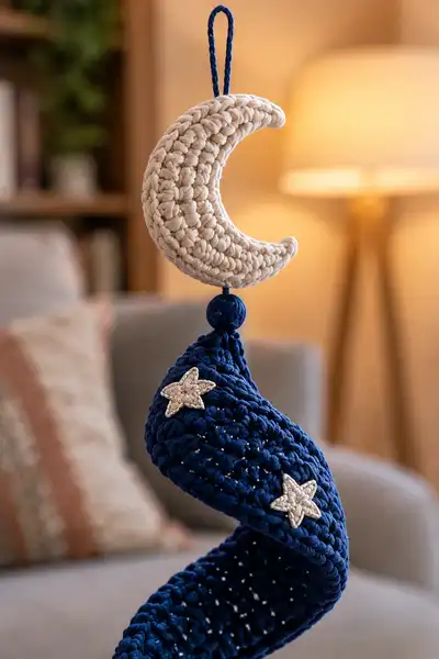 Midnight Spiral Christmas Garland Ornament Pattern step 2 - assembly progress