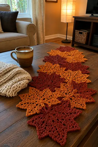 Overlapping Lacy Maple Leaf Table Runner Pattern step 1 - construction progress