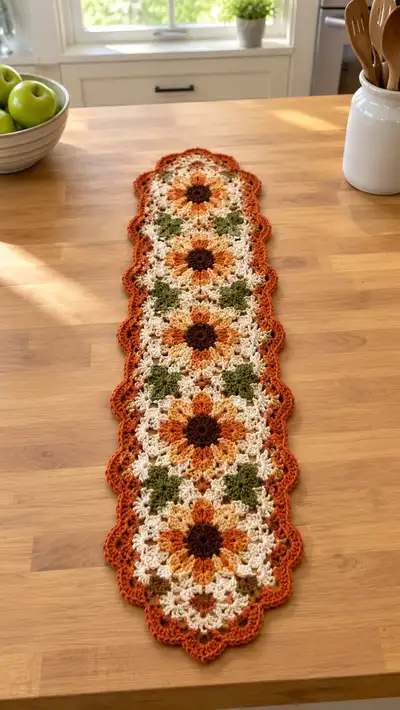 Sunflower Granny Table Runner Pattern step 1 - construction progress