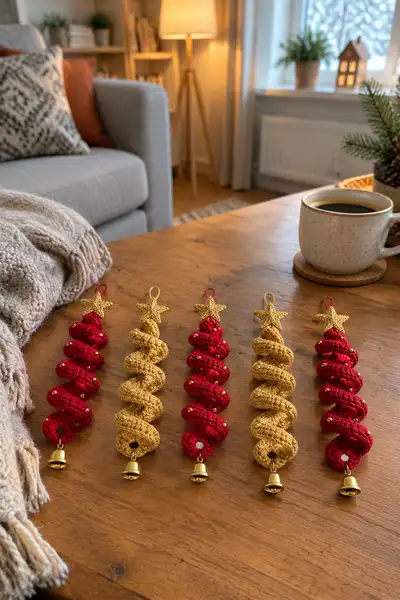 Christmas Spiral Hanging Ornament Garland 3 Pattern step 1 - construction progress