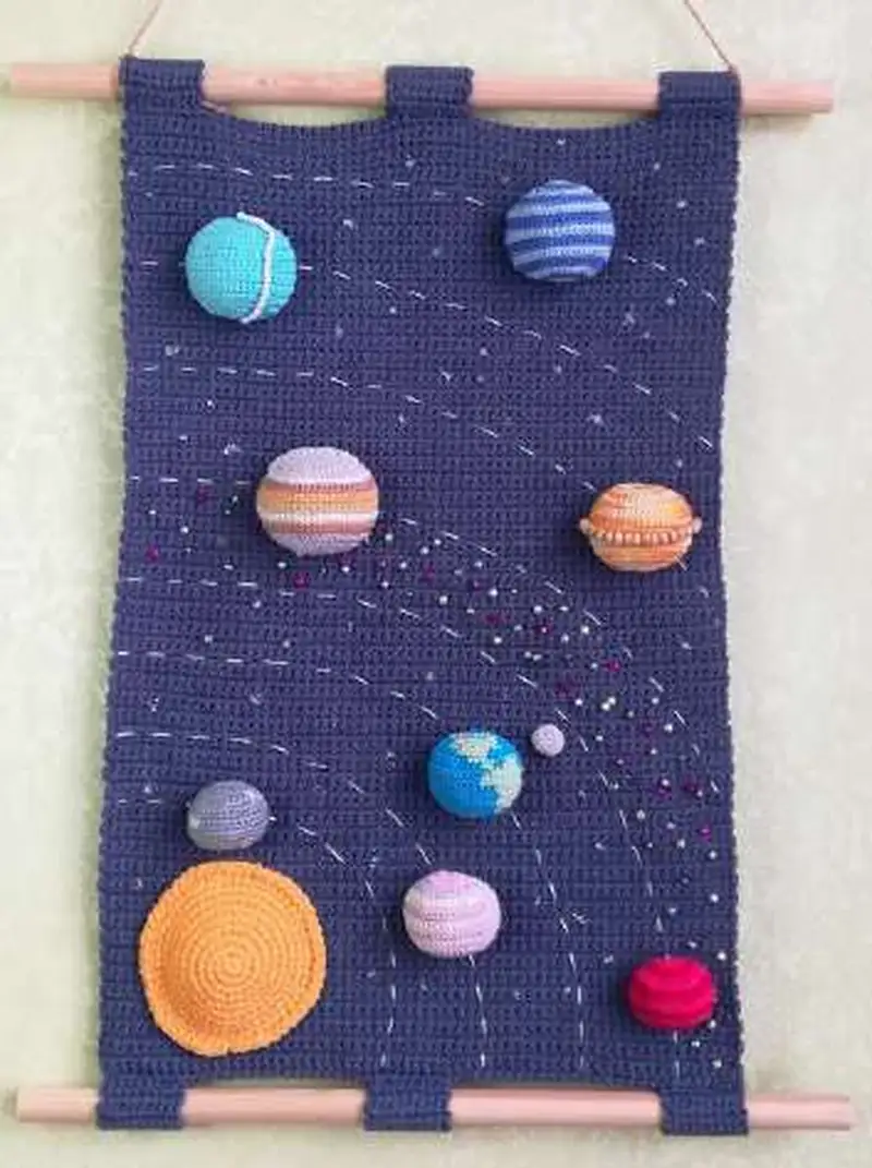 Free Intermediate crochet pattern: Solar System Wall Hanging Decor Pattern - Easy to follow tutorial