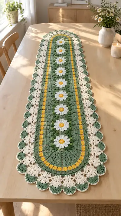 Daisy Meadow Table Runner Pattern step 1 - construction progress