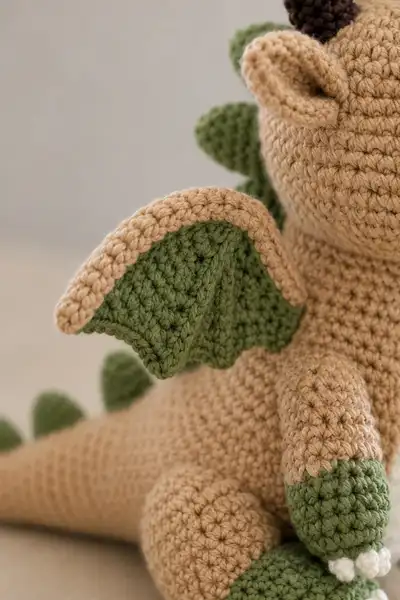 Reindeer Dragon with Antlers and Glowing Red Nose Amigurumi Pattern step 2 - assembly progress