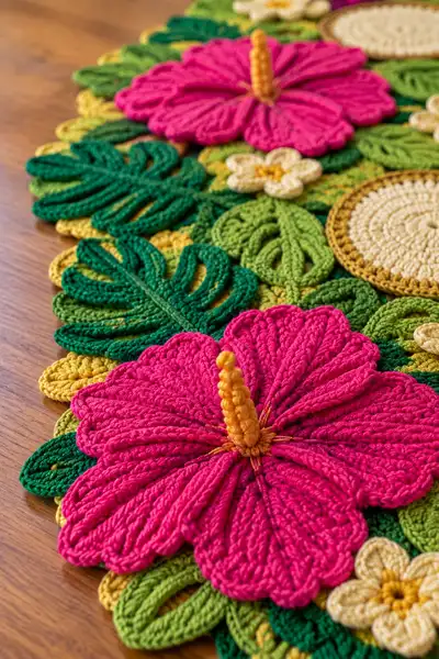 Tropical Hibiscus Table Runner Pattern step 2 - assembly progress