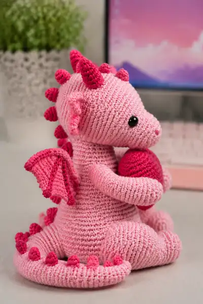 Big Sweetheart Dragon Couple Holding One Heart Amigurumi Pattern step 2 - assembly progress