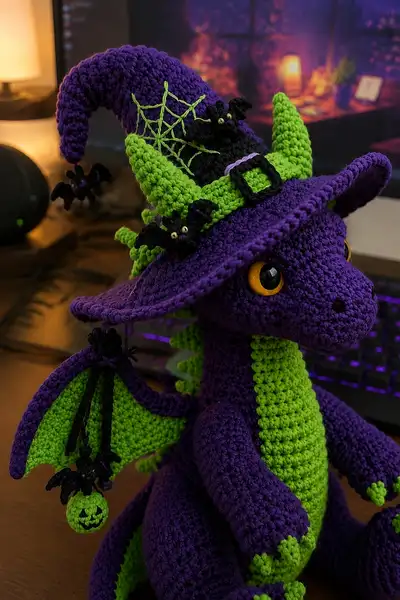 Halloween Witch Dragon Amigurumi Pattern step 2 - assembly progress