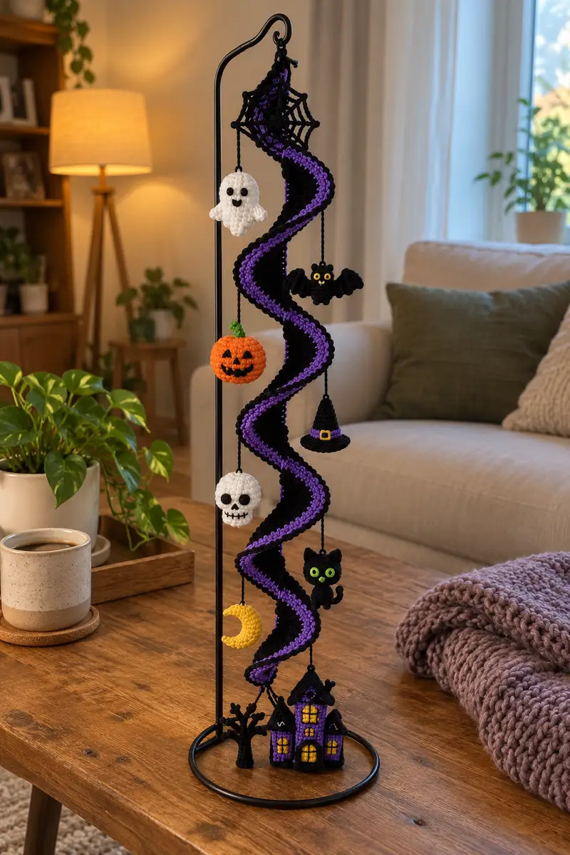 Halloween Spiral Mobile Amigurumi Pattern crochet pattern - detailed view of completed project