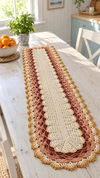 Scallop Layers Table Runner Pattern step 1 - construction progress
