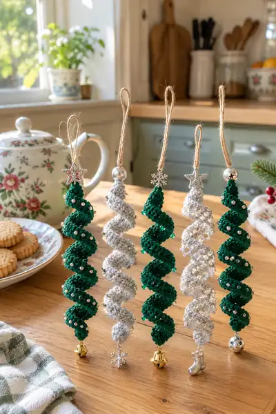 Spiral Christmas Tree Ornaments Pattern step 1 - construction progress
