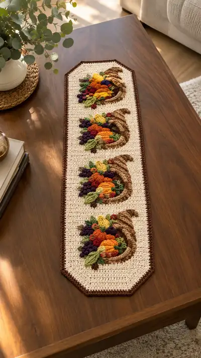 Autumn Cornucopia Table Runner Pattern step 1 - construction progress