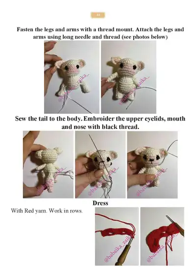Foxes in the Apple Bag Amigurumi Pattern step 4 - final assembly and finishing