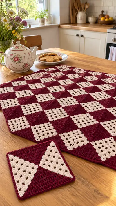 Checkerboard Granny Table Runner Pattern step 1 - construction progress