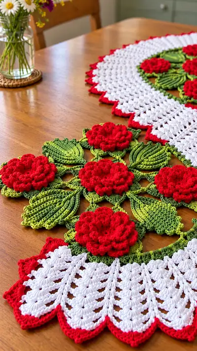 Rose Garden Table Runner Pattern step 2 - assembly progress