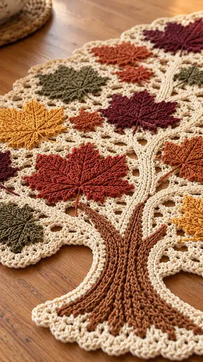 Autumn Maple Tree Table Runner Pattern step 2 - assembly progress