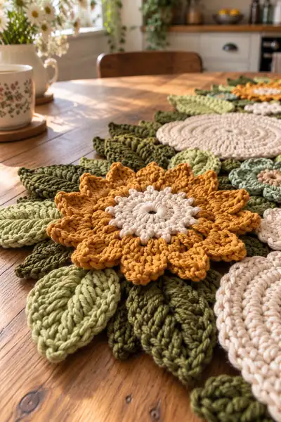 Floral Table Runner Motif Set Pattern step 2 - assembly progress