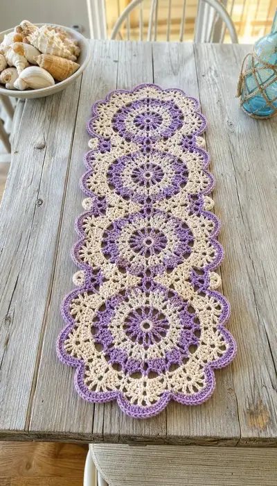 Lavender And Cream Daisy Motif Table Runner Pattern step 1 - construction progress