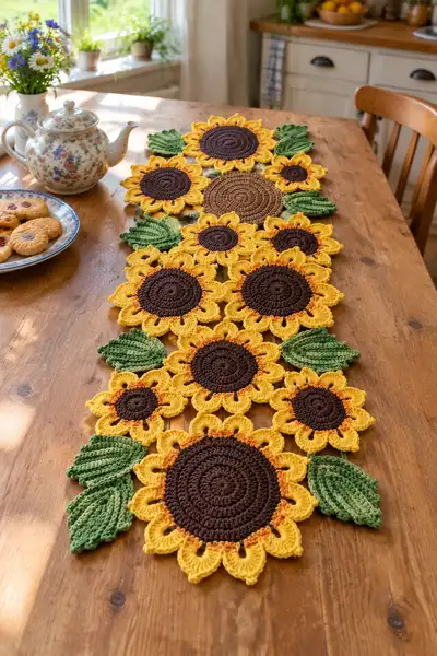Sunflower Table Runner Pattern step 1 - construction progress