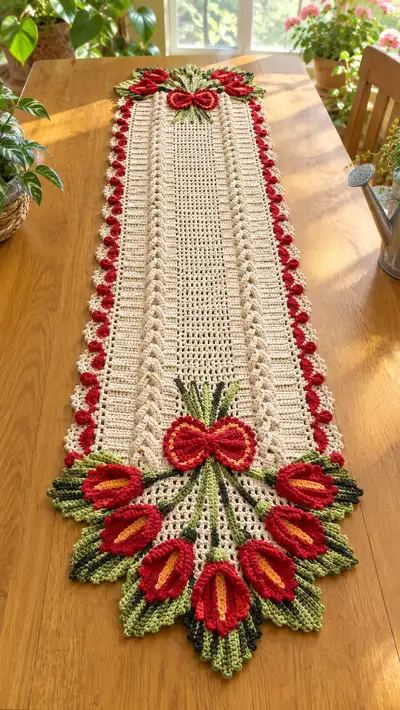 Elegant Tulip Table Runner Pattern step 1 - construction progress