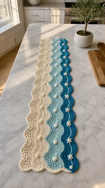 Wavy Coastal Table Runner Pattern step 1 - construction progress