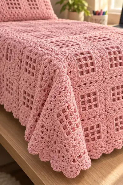 Pink Crochet Bedspread Pattern step 3 - details and accessories