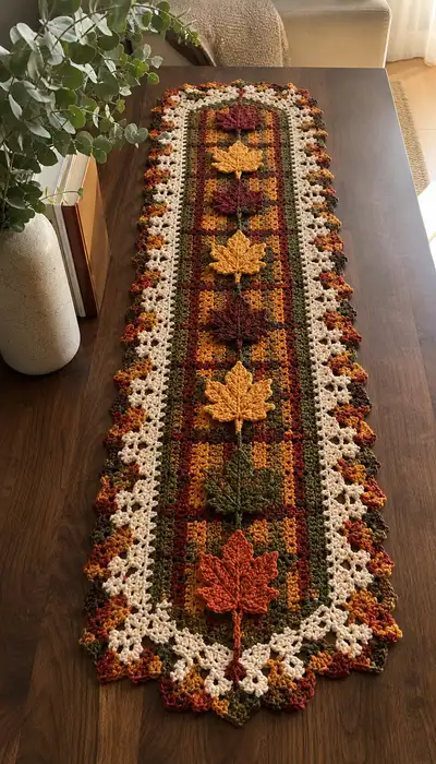 Autumn Maple Leaf Table Runner Pattern step 1 - construction progress