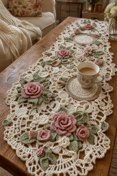 Vintage Rose Lace Table Runner Pattern step 1 - construction progress