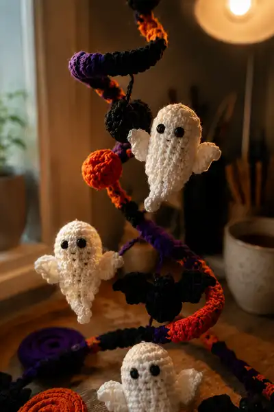 Spooky Spiral Halloween Garland with Floating Phantoms Amigurumi Pattern step 2 - assembly progress
