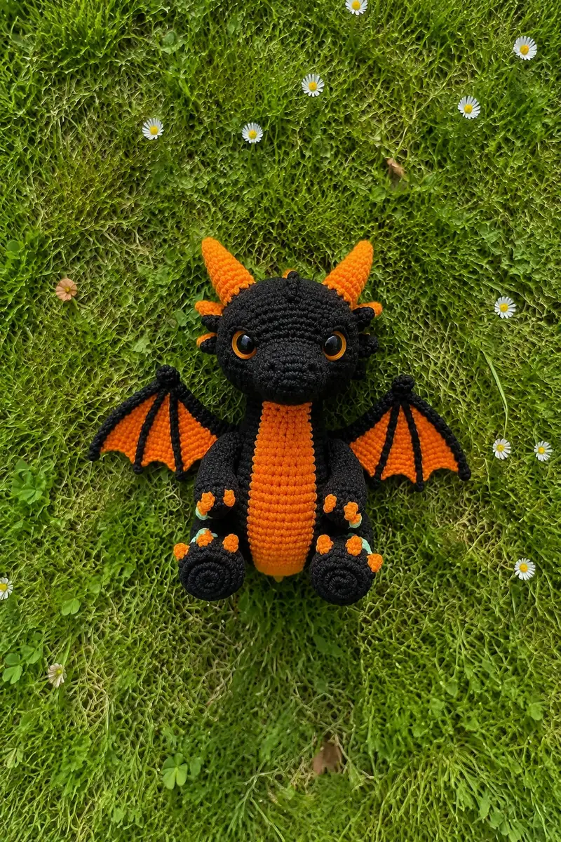 Spooky Pumpkin-Accent Dragon Amigurumi Pattern crochet pattern - detailed view of completed project