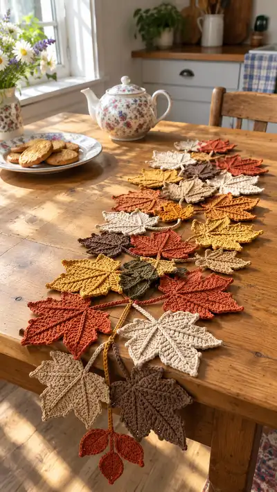 Autumn Leaves Table Runner Crochet Pattern step 1 - construction progress