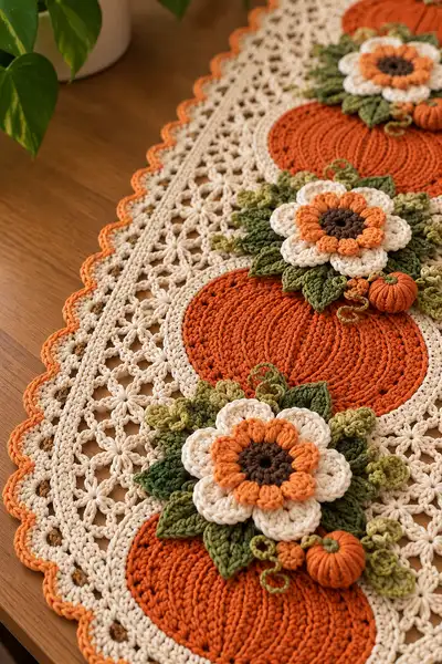 Autumn Pumpkin Table Runner Pattern step 2 - assembly progress