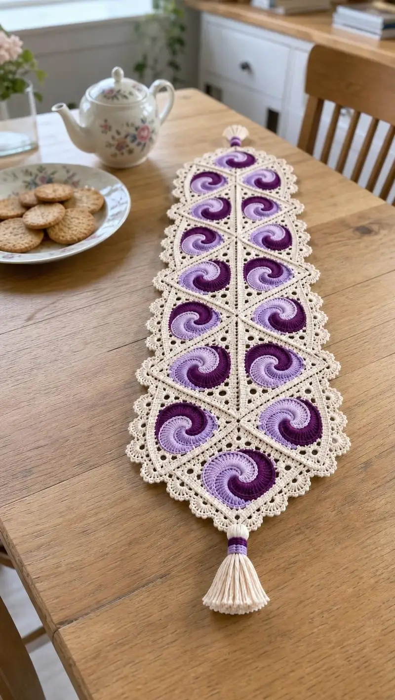 Lavender Swirl Table Runner Pattern crochet pattern - detailed view of completed project