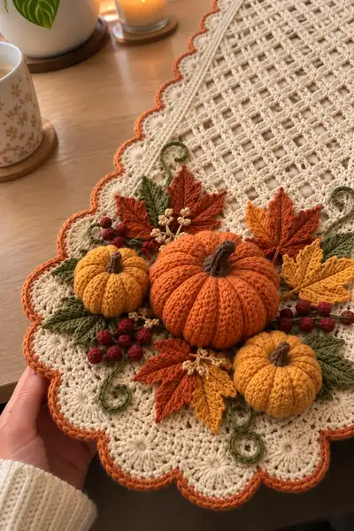 Autumn Pumpkin Table Runner Pattern step 2 - assembly progress